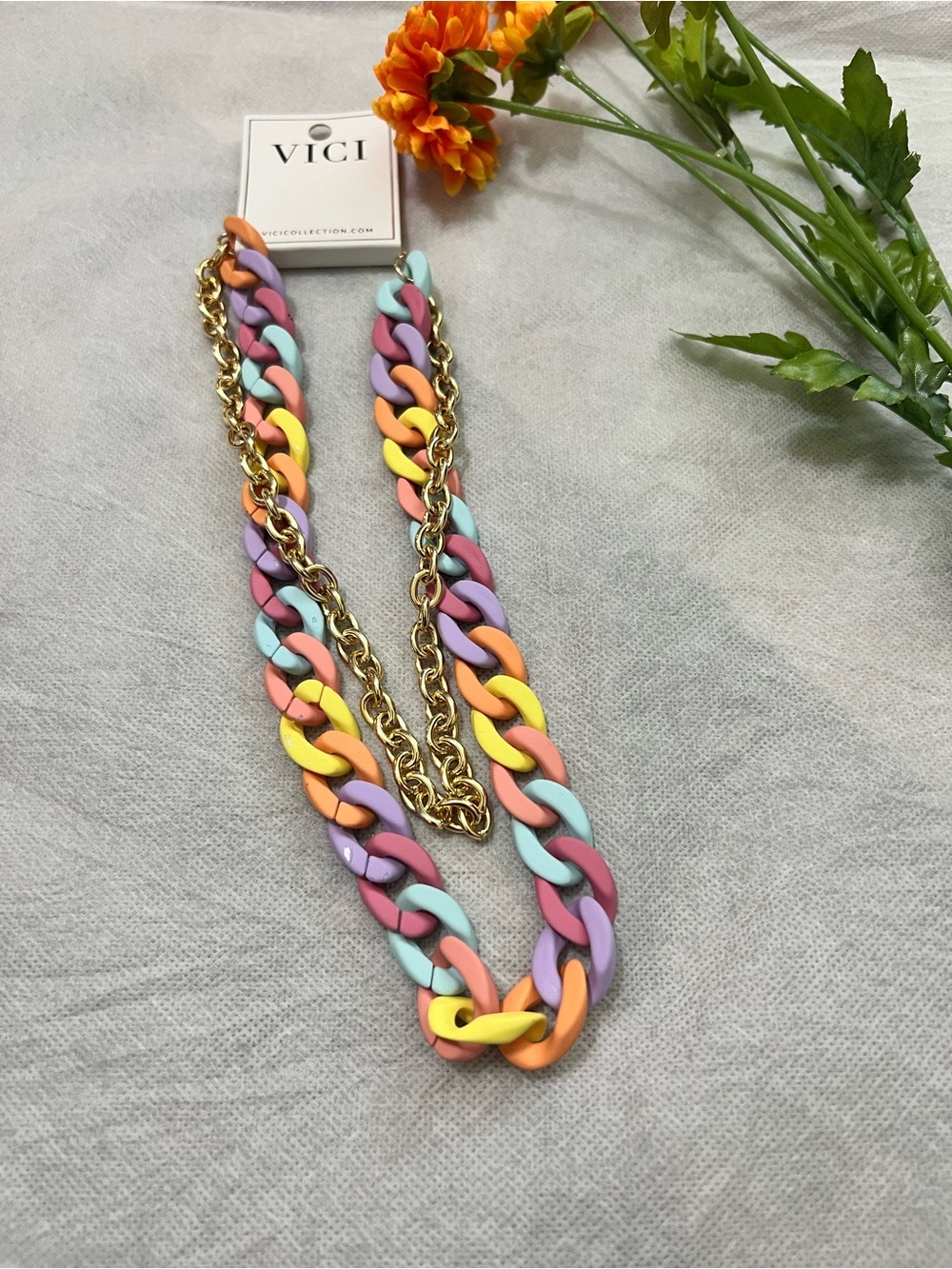 NWOT Vici Pastel Multi-Color Chunky Chain Necklace – Women Jewelry - Picture 2 of 6